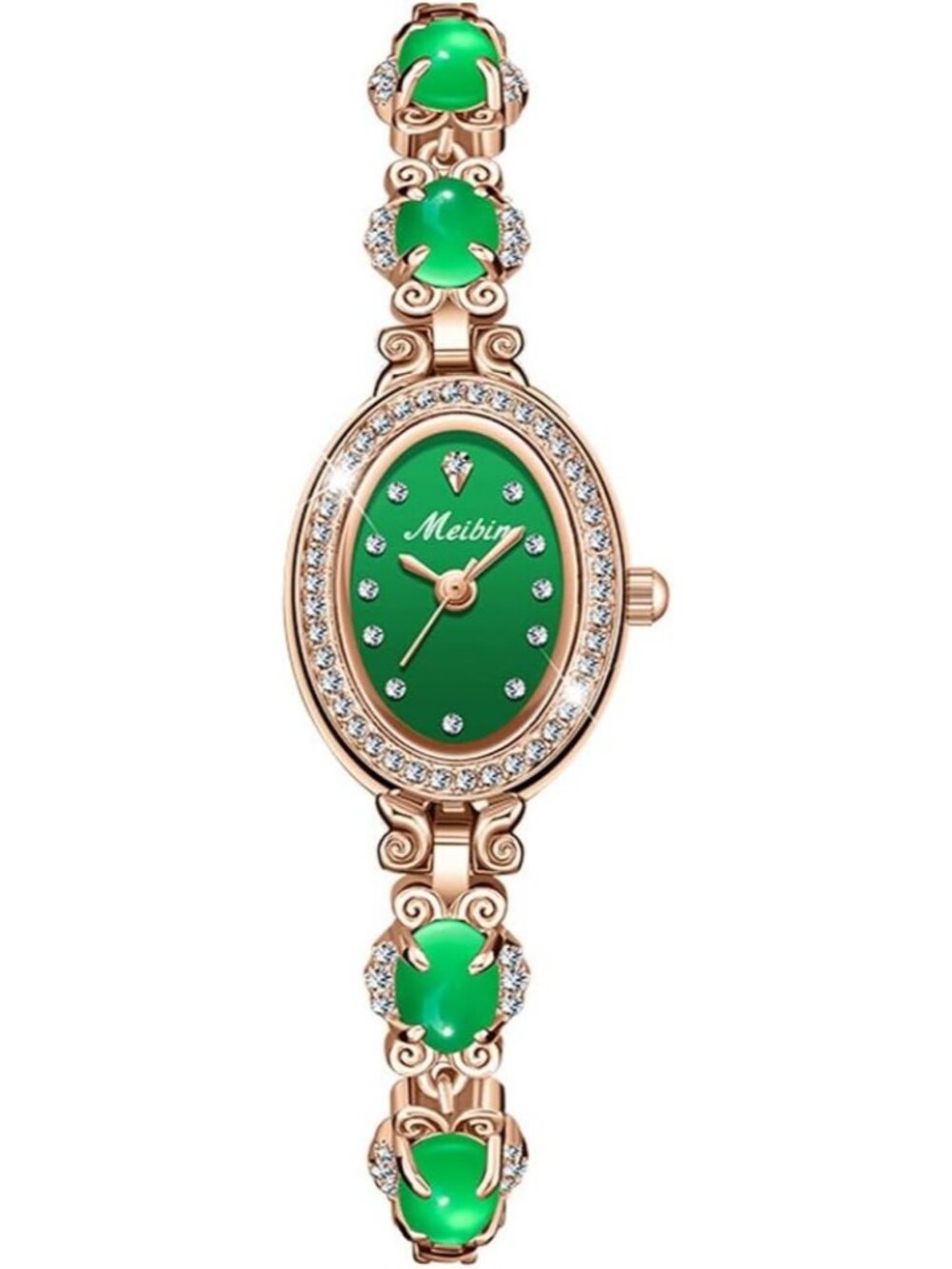 Women's Rose Gold Crystal Diamond Bangle Ladies Bracelet Luxury Oval Wristwatch